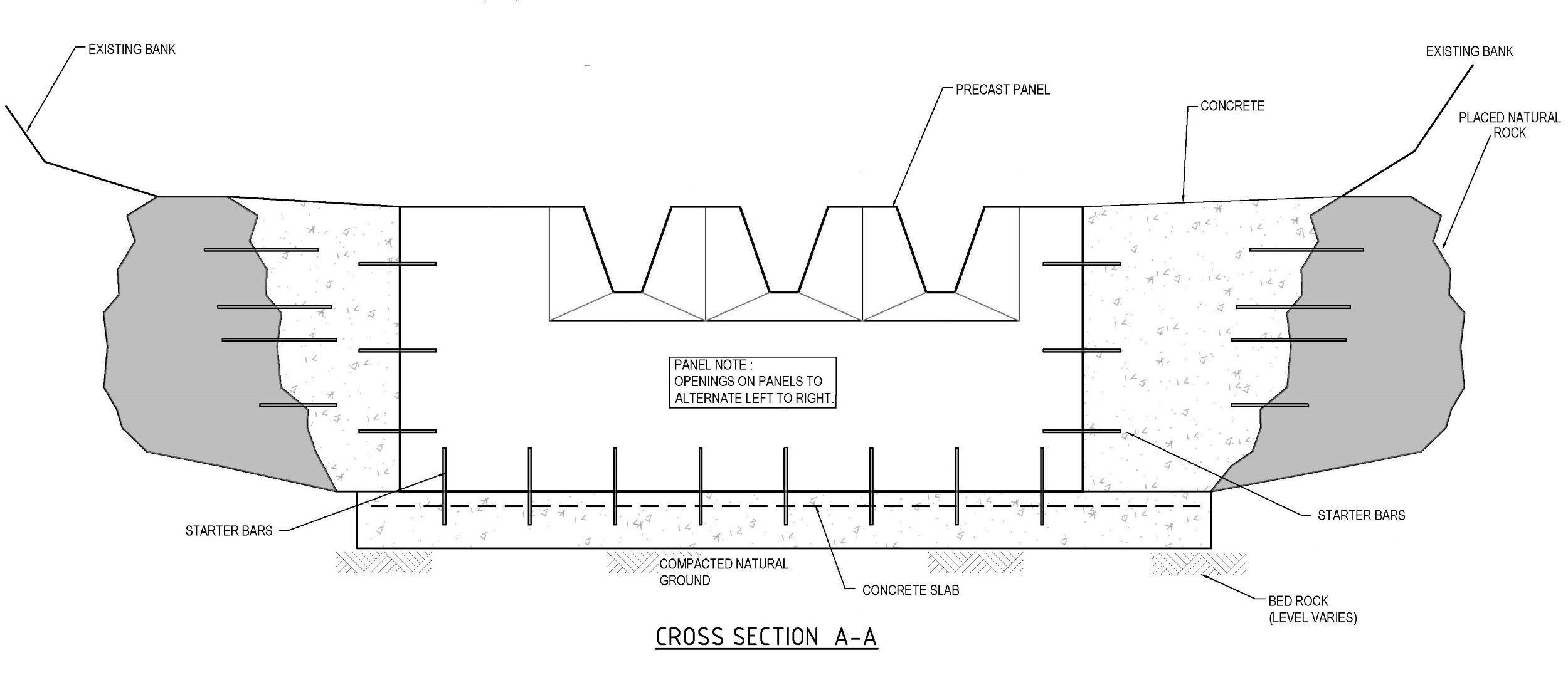 A schematic drawing showing the cross section of the cone fishway