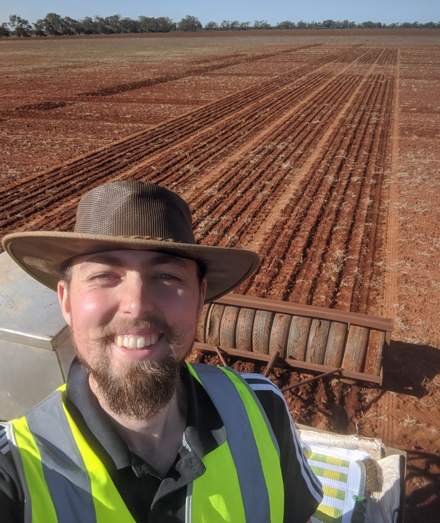 Reuben Burrough sowing chickpea at the Yanco Agricultural Institute