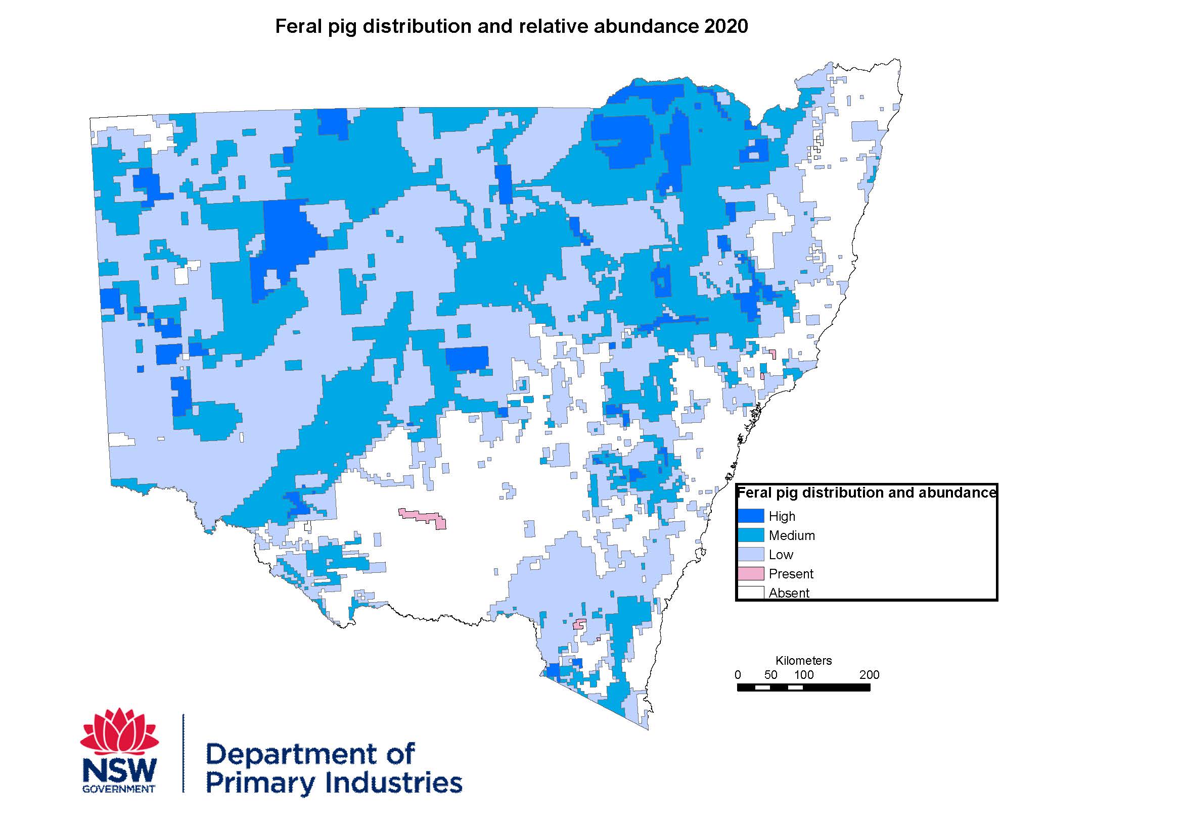 Feral pig distribution and abundance map 2020 