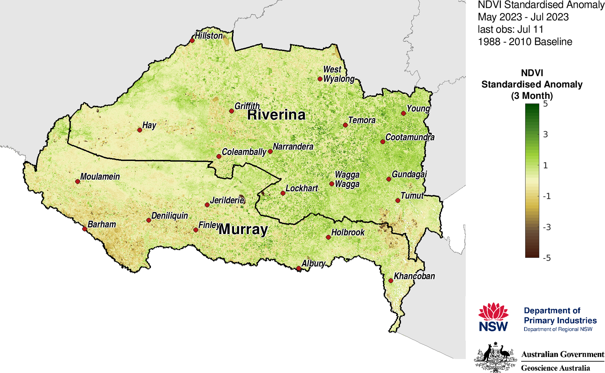 Figure 19. NDVI anomaly map for the Murray and Riverina LLS regions