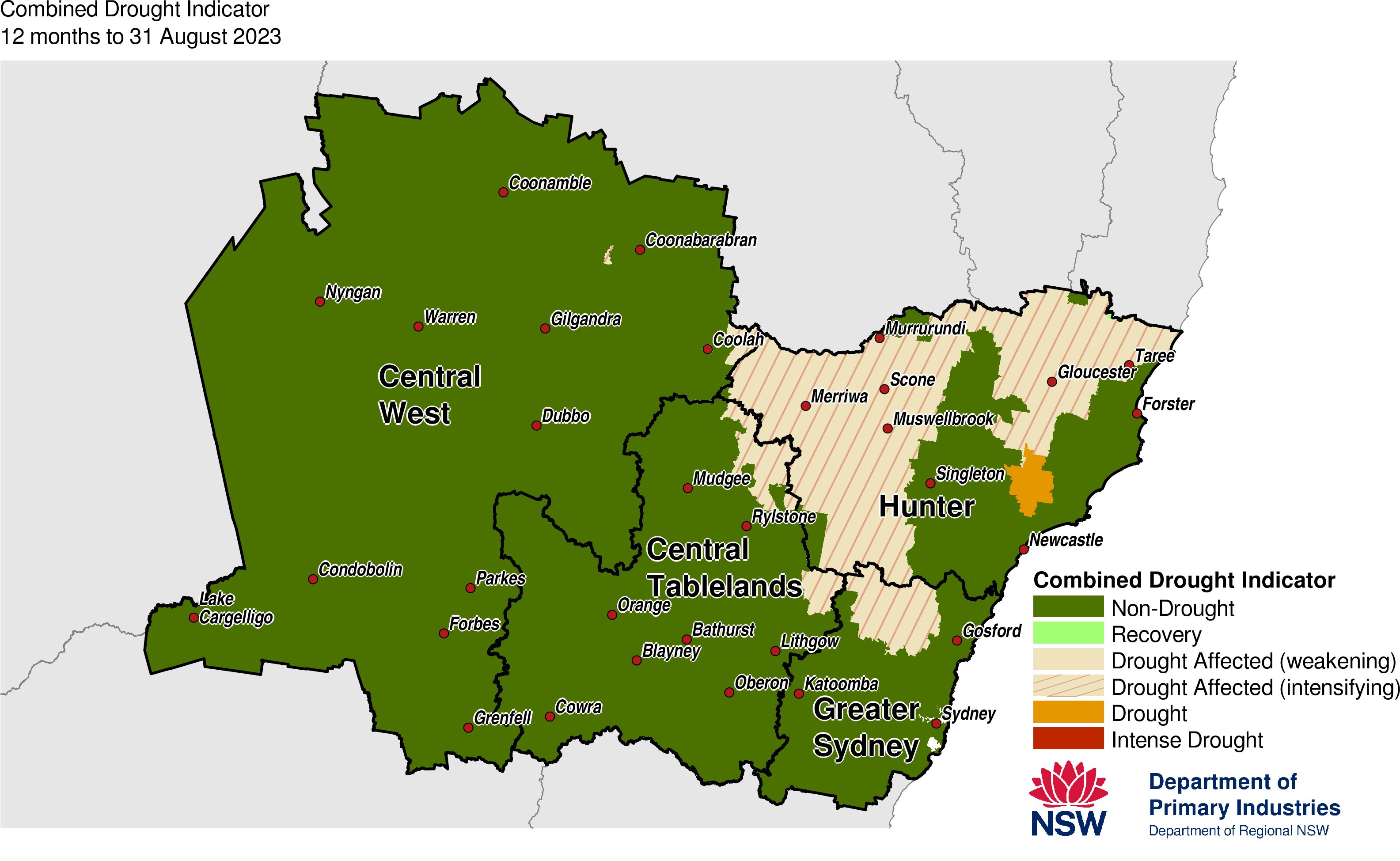 Figure 27. Combined Drought Indicator for the Central Tablelands, Central West, Hunter and Greater Sydney regions