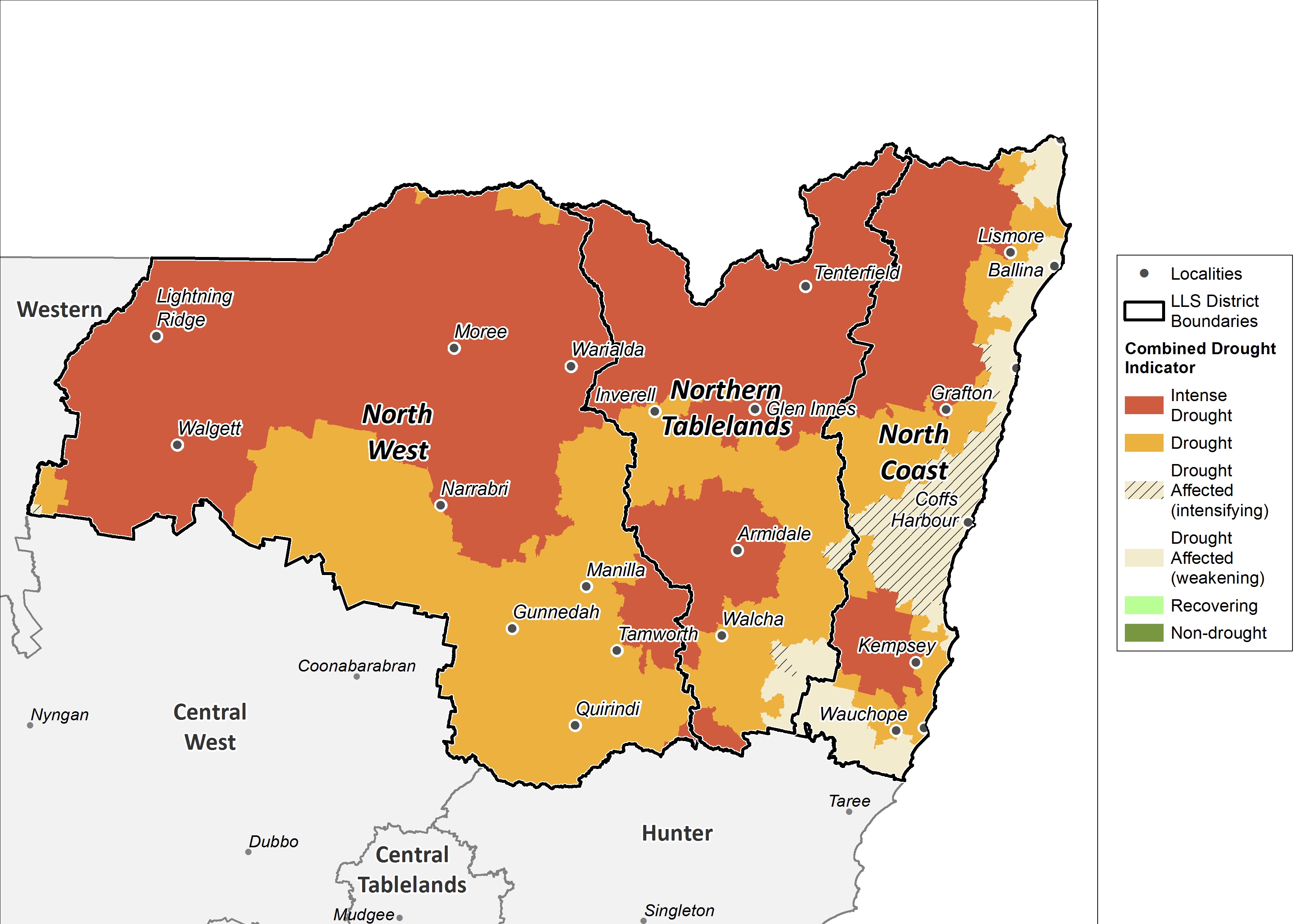 Combined Drought Indicator for the North West, Northern Tableland and North Coast regions - For an accessible explanation of this image contact scott.wallace@dpi.nsw.gov.au
