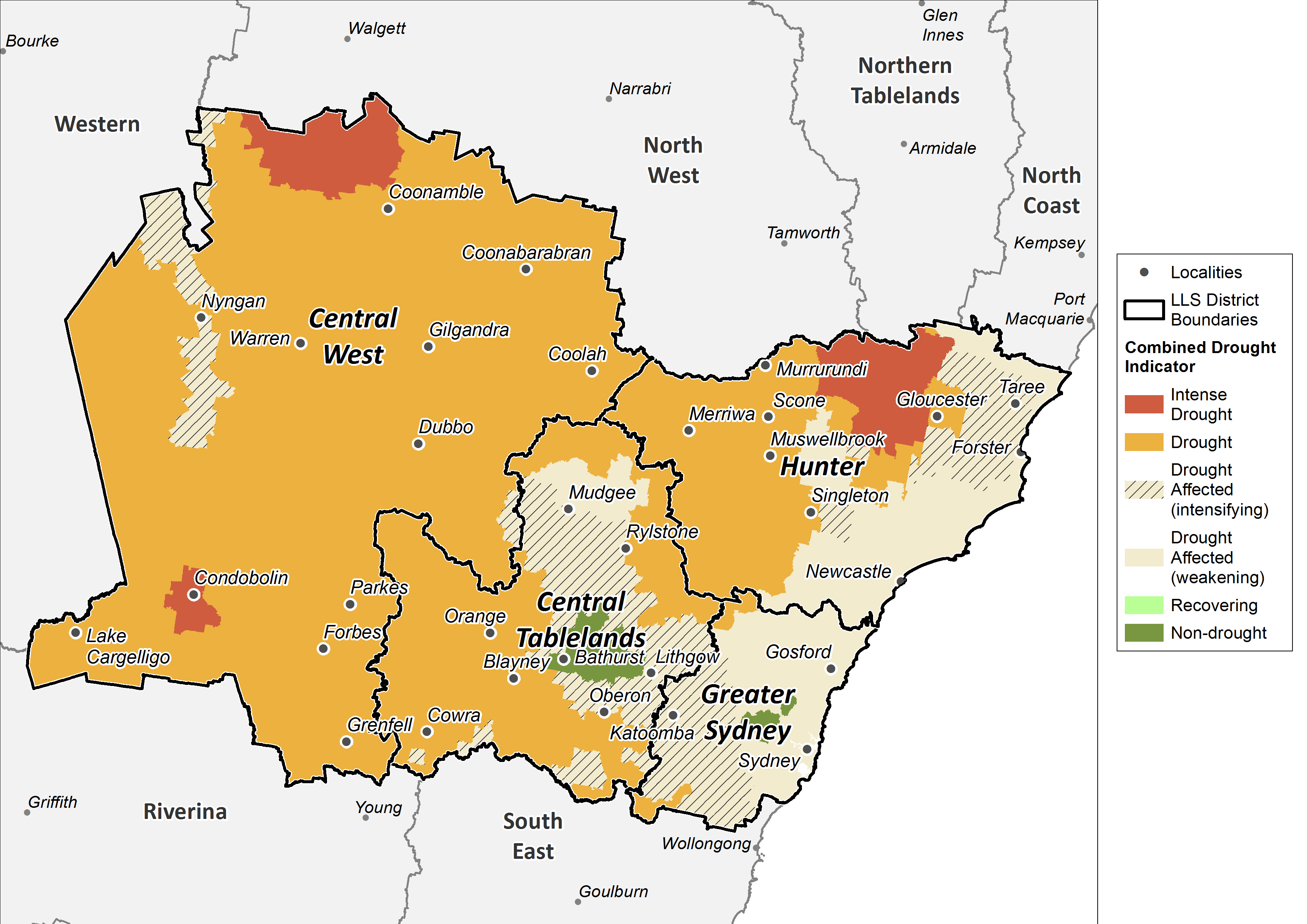 Combined Drought Indicator for the Central Tablelands, Central West, Hunter and Greater Sydney regions - For an accessible explanation of this image contact scott.wallace@dpi.nsw.gov.au