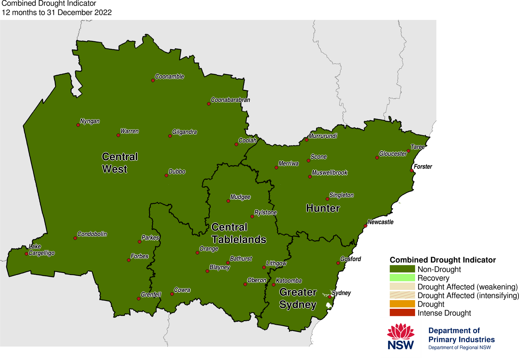 Figure 20. Combined Drought Indicator for the Central Tablelands, Central West, Hunter and Greater Sydney regions