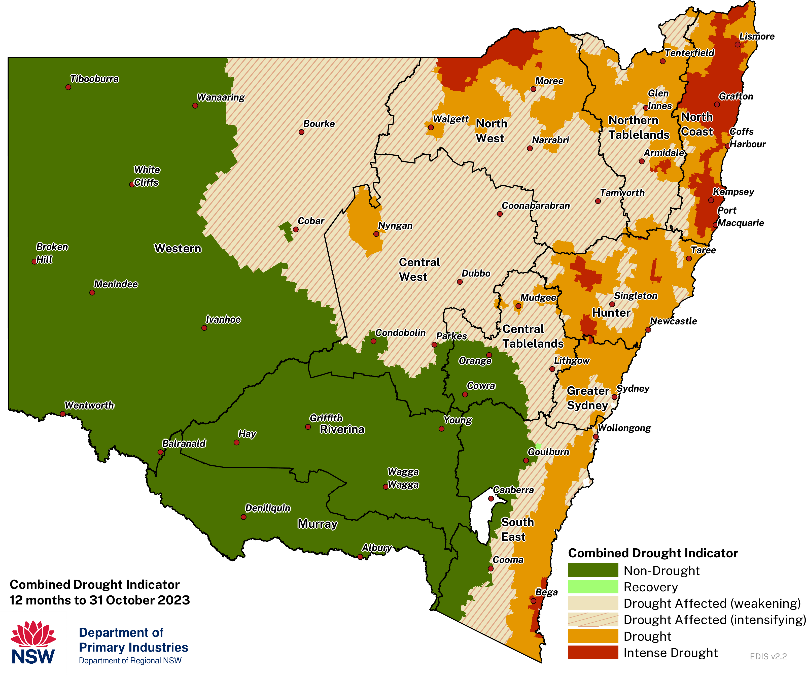 Figure 1. Verified NSW Combined Drought Indicator to 31 October 2023