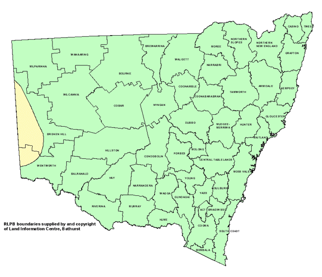 Map showing areas of NSW suffering drought conditions as at May 2001