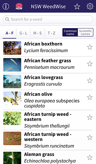 NSW WeedWise App homepage