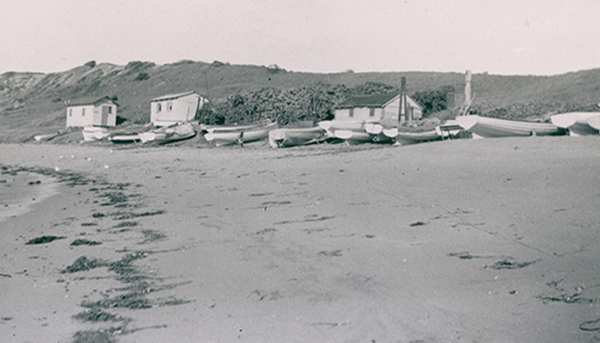 A black and white photo of Fishermans Beach