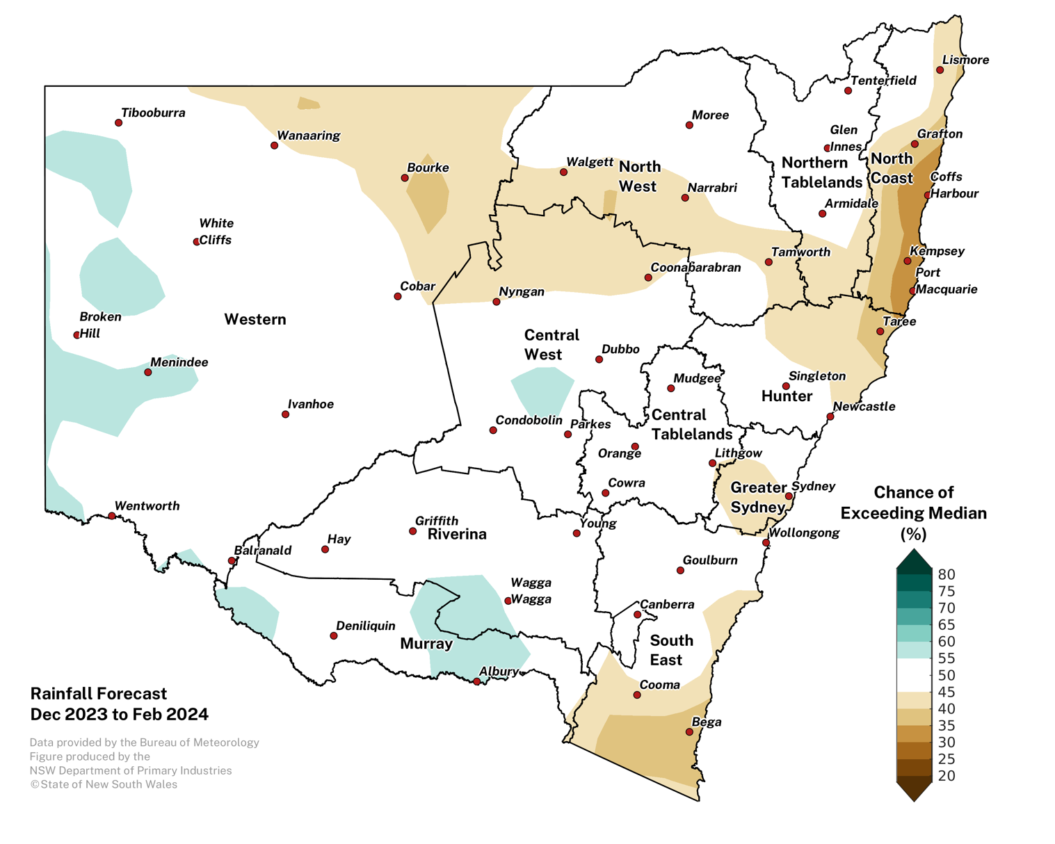 Figure 10. Seasonal rainfall outlook for NSW issued on 30 November 2023 