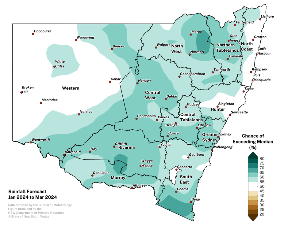 Figure 10. Seasonal rainfall outlook for NSW issued on 4 January 2024