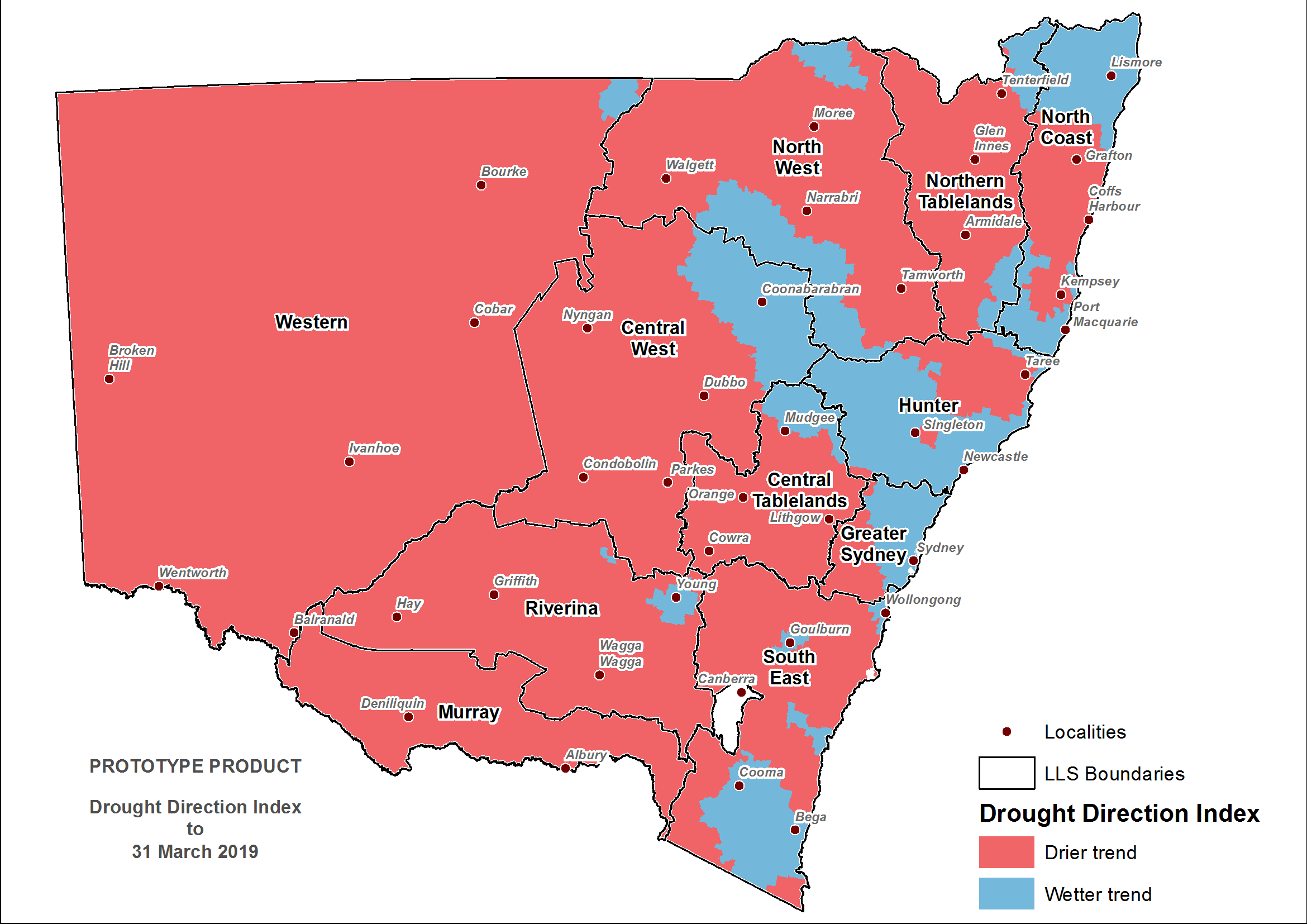 Drought Direction Index (DDI) to 31 March 2019 - For an accessible explanation of this image contact scott.wallace@dpi.nsw.gov.au