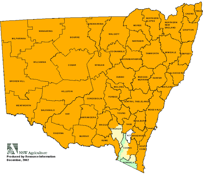 Map showing areas of NSW suffering drought conditions as at December 2002