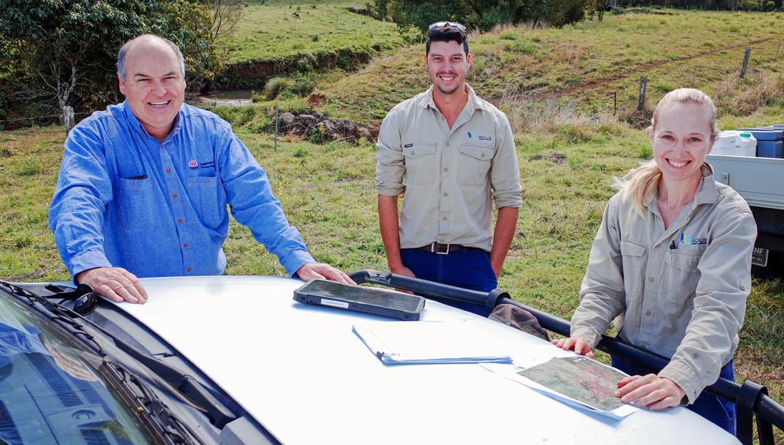 Charles Mifsud and Rous County Council biosecurity team members, Eddie Hayward and Brook Hooson