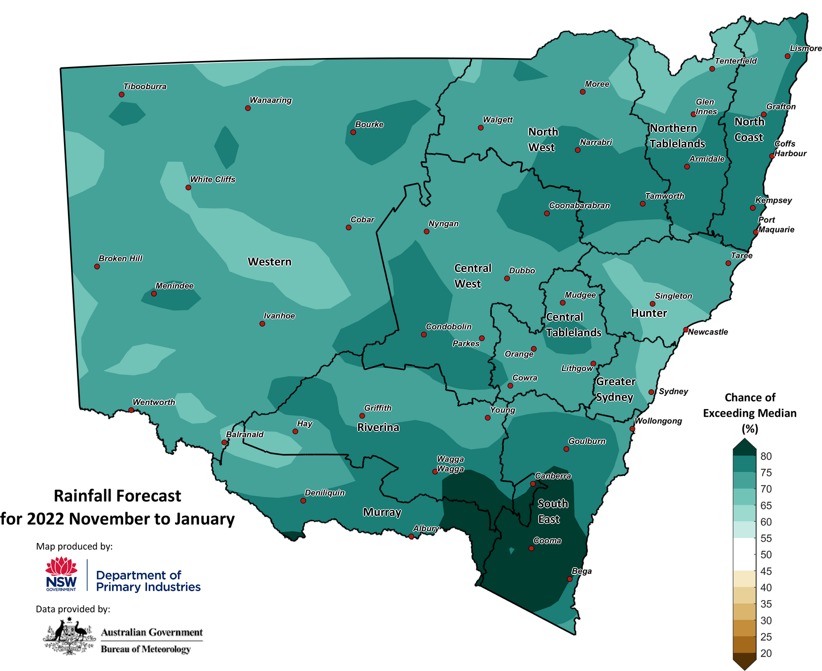 Figure 26. Seasonal rainfall outlook for NSW issued on 6 October 2022