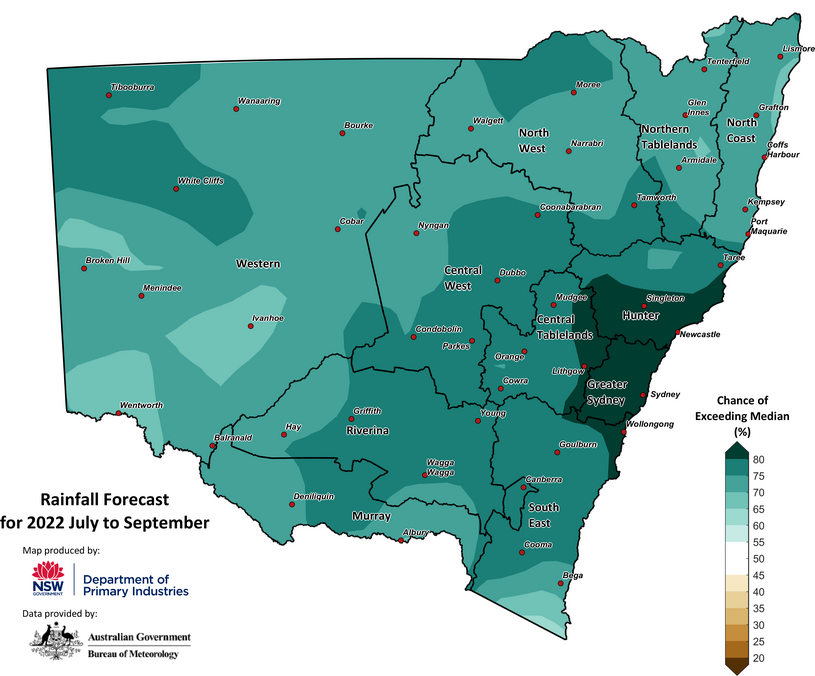Figure 26. Seasonal rainfall outlook for NSW issued on 1 July 2022