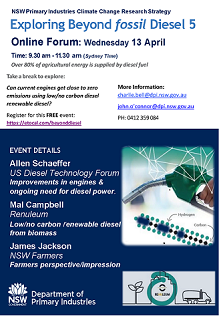 Exploring Beyond Diesel number 5 DPI webinar flyer showing dates and presenters and hydrogen fuel pump graphic