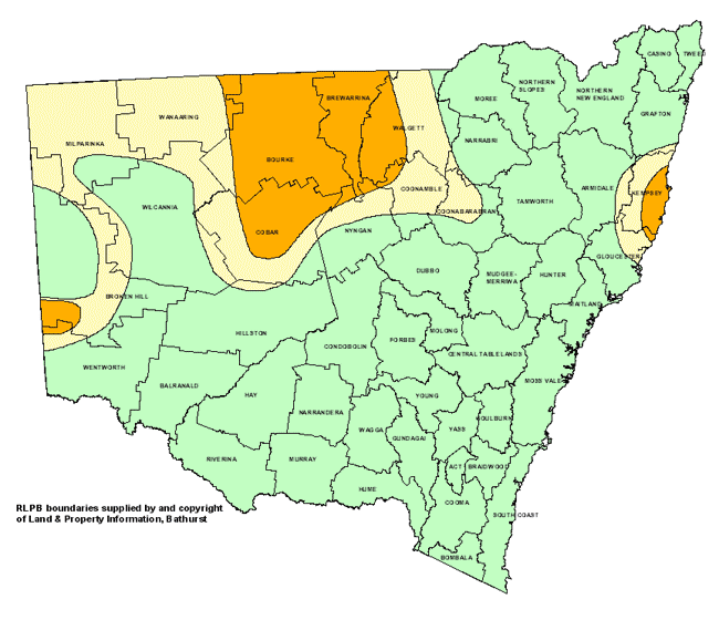 Map showing areas of NSW suffering drought conditions as at November 2001
