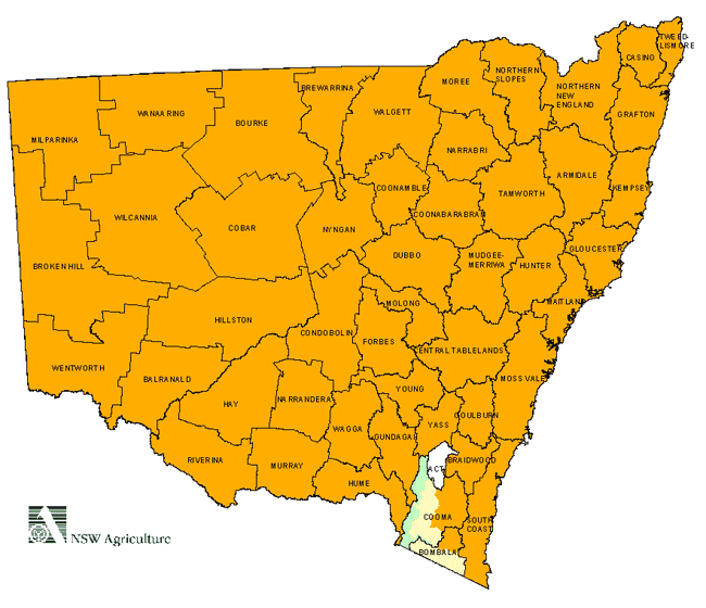 Map showing areas of NSW suffering drought conditions as at January 2003